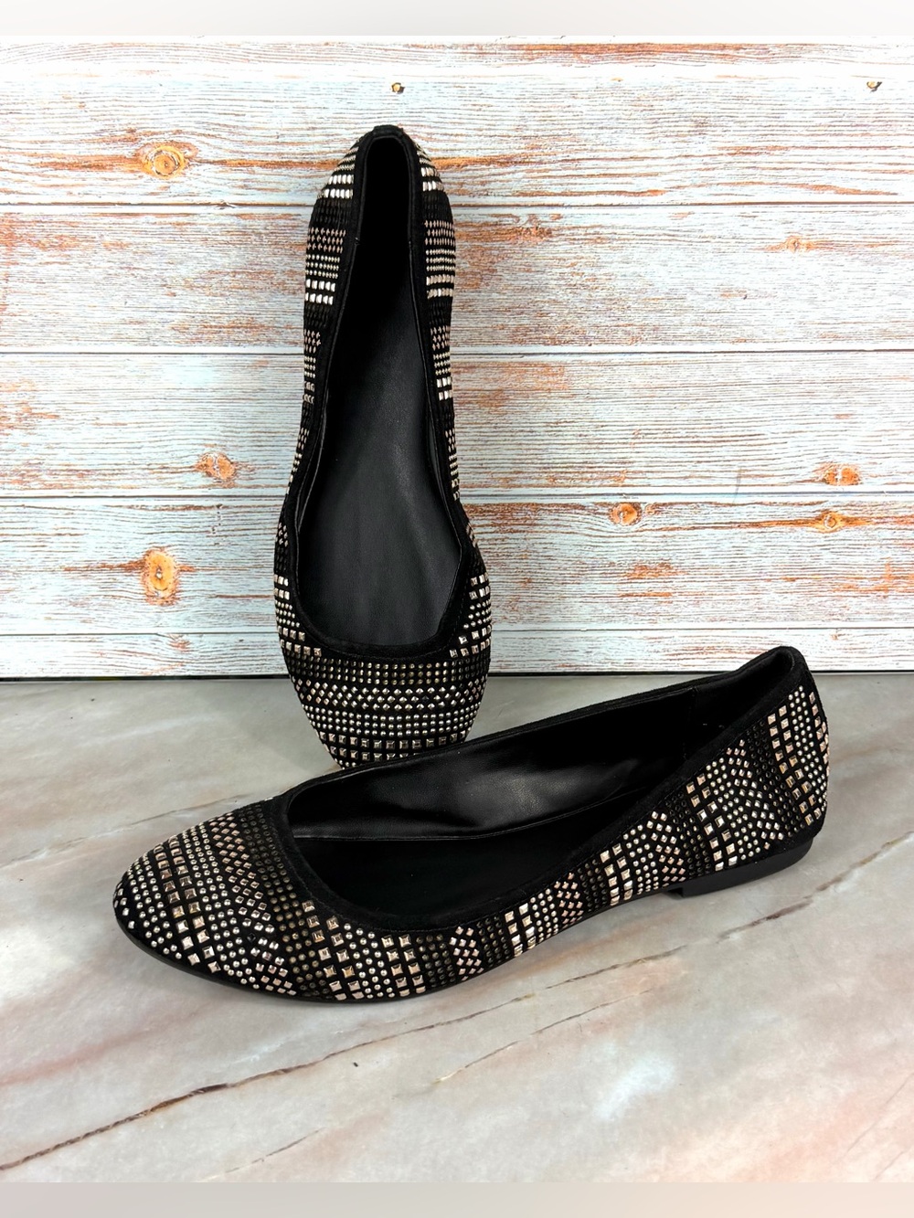 Apt 9 Black Flats with Gold/Silver Stud Accents - Women's Slip-On Loafers